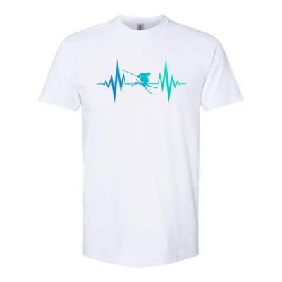 Skiing Heartbeat I Love Skiing Winter Sports Racing Skier Gift Softstyle CVC T-Shirt