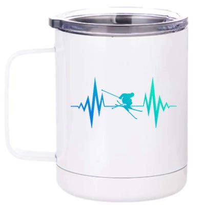 Skiing Heartbeat I Love Skiing Winter Sports Racing Skier Gift 12 oz Stainless Steel Tumbler Cup