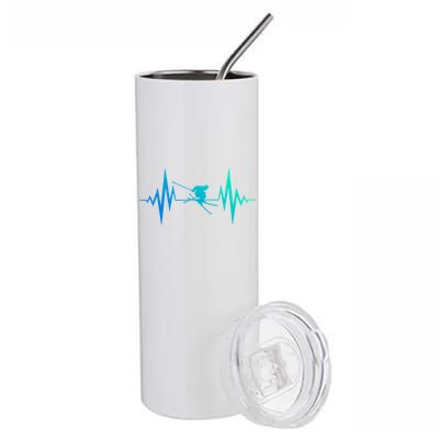 Skiing Heartbeat I Love Skiing Winter Sports Racing Skier Gift Stainless Steel Tumbler