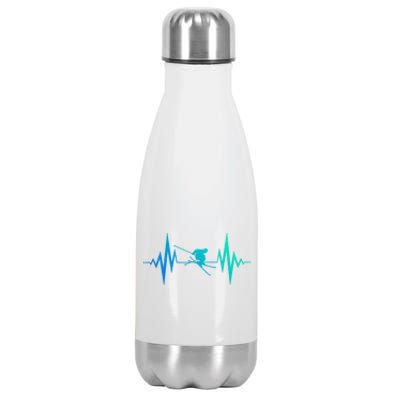 Skiing Heartbeat I Love Skiing Winter Sports Racing Skier Gift Stainless Steel Insulated Water Bottle