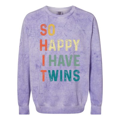 So Happy I Have Twins Funny Mom Dad Parent Saying Slogan Colorblast Crewneck Sweatshirt