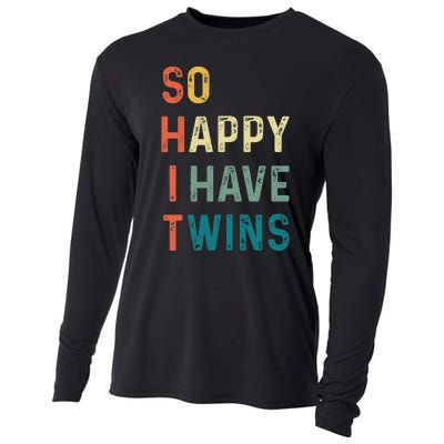 So Happy I Have Twins Funny Mom Dad Parent Saying Slogan Cooling Performance Long Sleeve Crew