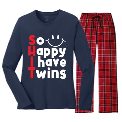 So Happy I Have Twins Funny Mom Mother Mama Women's Long Sleeve Flannel Pajama Set 