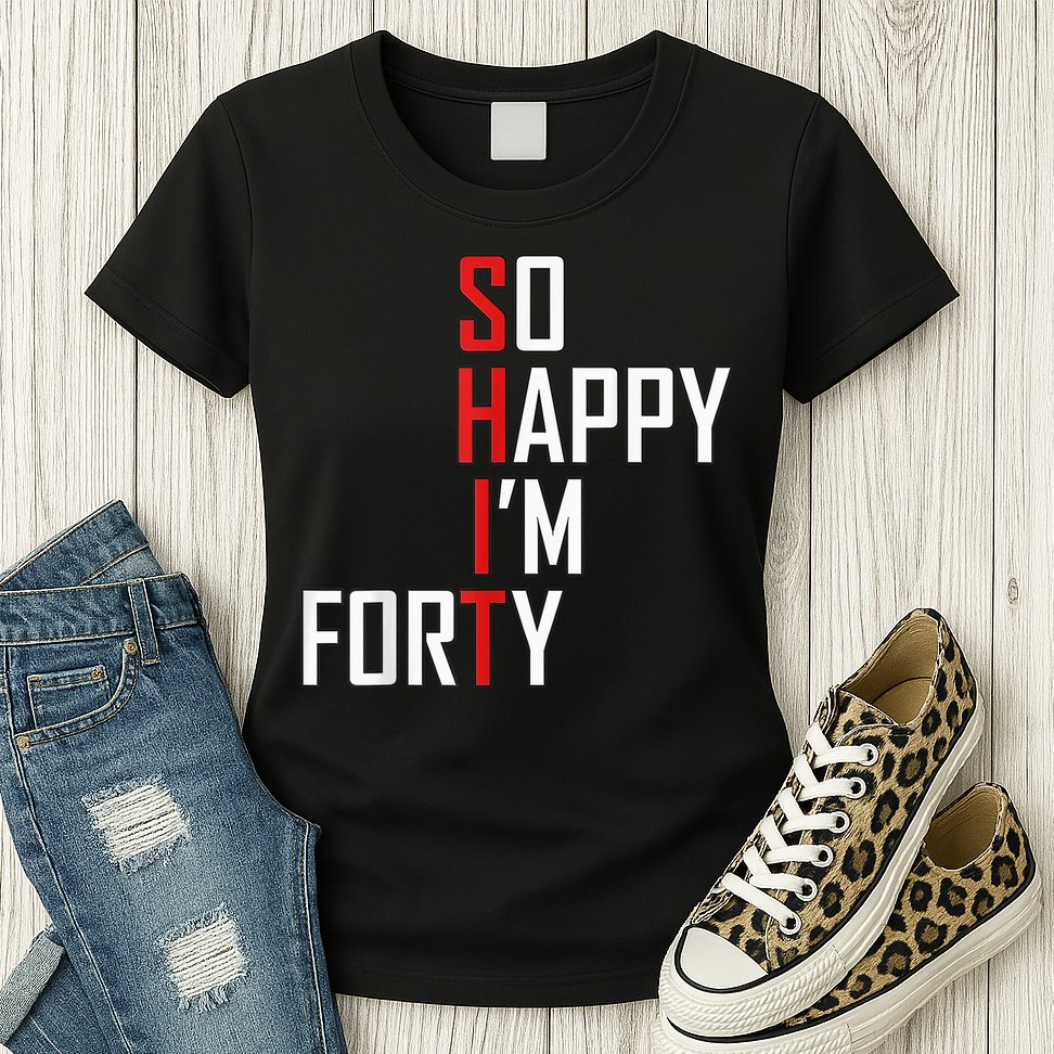 So Happy I'm Forty Funny 40th Birthday 40 Year Old Gag Gift Womens T-Shirt