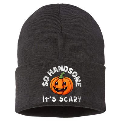 So Handsome Its Scary Boy Halloween Pumpkin Sustainable Knit Beanie