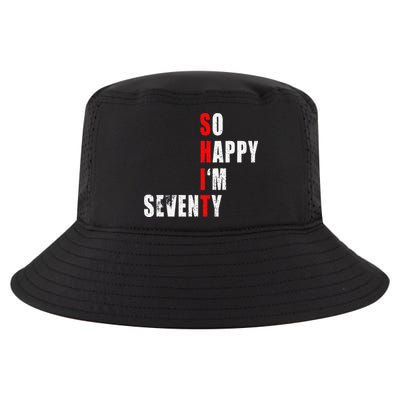 SO HAPPY I'M SEVENTY FUNNY 70th BIRTHDAY TEXT QUOTE GIFTS Cool Comfort Performance Bucket Hat
