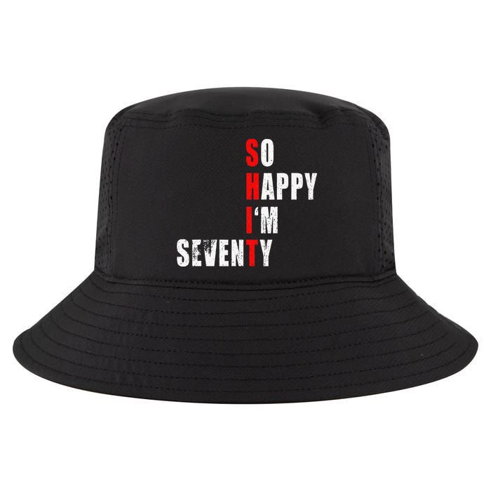 SO HAPPY I'M SEVENTY FUNNY 70th BIRTHDAY TEXT QUOTE GIFTS Cool Comfort Performance Bucket Hat