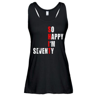 SO HAPPY I'M SEVENTY FUNNY 70th BIRTHDAY TEXT QUOTE GIFTS Ladies Essential Flowy Tank