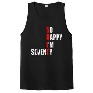 SO HAPPY I'M SEVENTY FUNNY 70th BIRTHDAY TEXT QUOTE GIFTS PosiCharge Competitor Tank