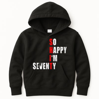 SO HAPPY I'M SEVENTY FUNNY 70th BIRTHDAY TEXT QUOTE GIFTS Kids Hoodie