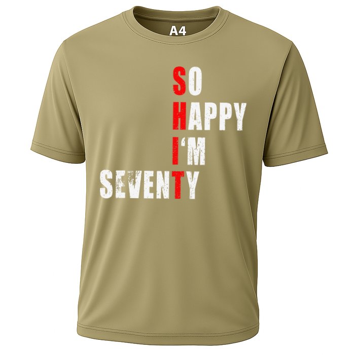 SO HAPPY I'M SEVENTY FUNNY 70th BIRTHDAY TEXT QUOTE GIFTS Cooling Performance Crew T-Shirt