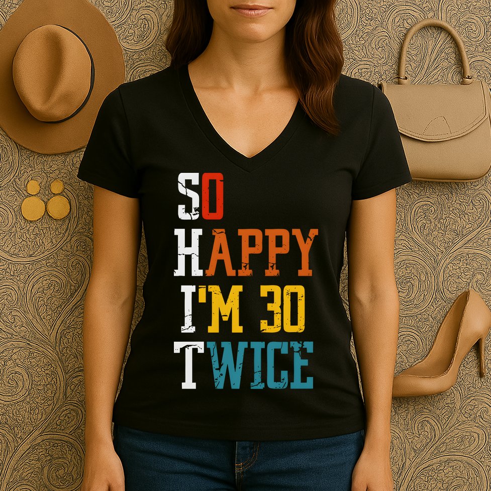 So Happy Im 30 Twice Funny 60th Birthday Women's V-Neck T-Shirt