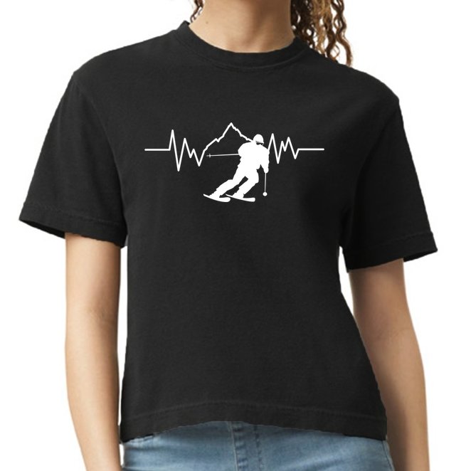 Skier Heartbeat I Alpine Cross Coutry Skiing Gift Comfort Colors Boxy T-Shirt