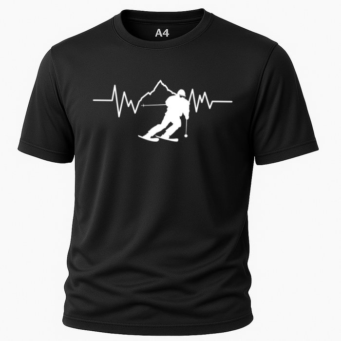 Skier Heartbeat I Alpine Cross Coutry Skiing Gift Cooling Performance Crew T-Shirt