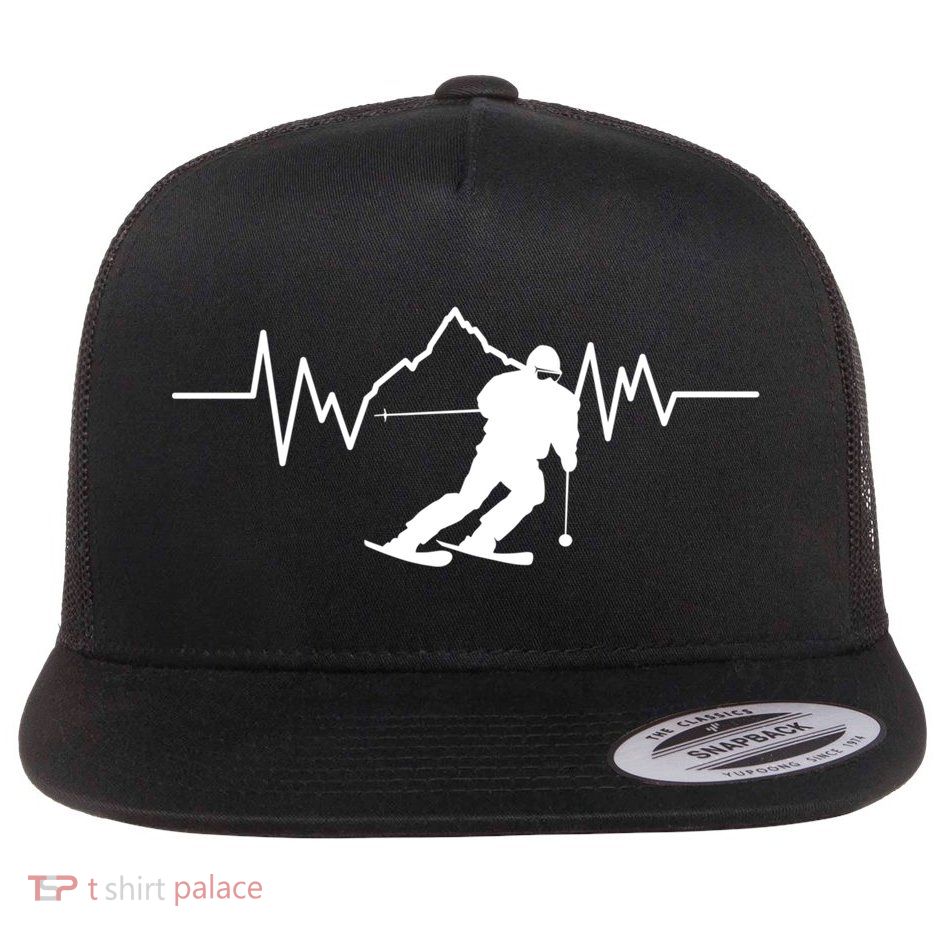 Skier Heartbeat I Alpine Cross Coutry Skiing Gift Flatbill Hat
