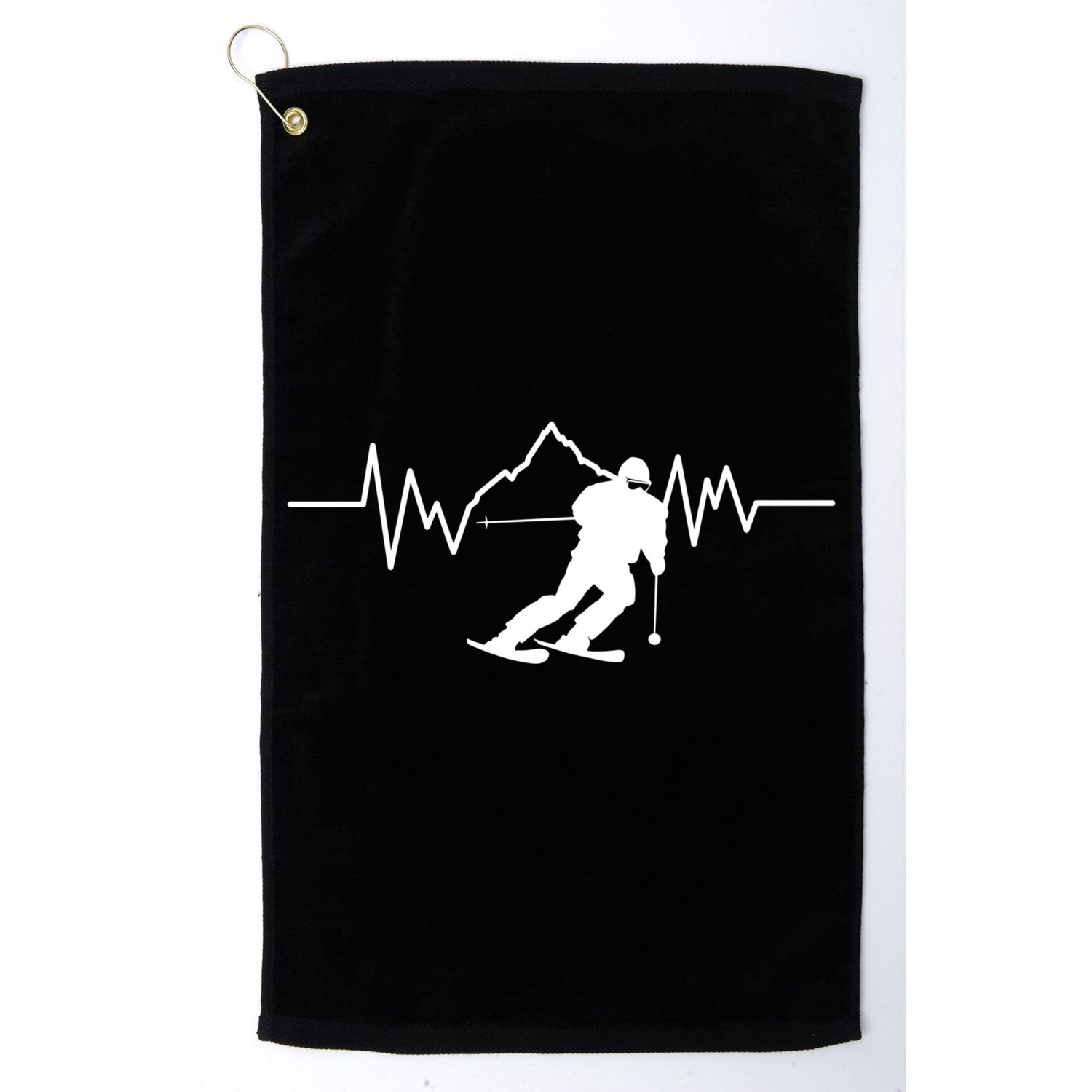Skier Heartbeat I Alpine Cross Coutry Skiing Gift Golf Towel