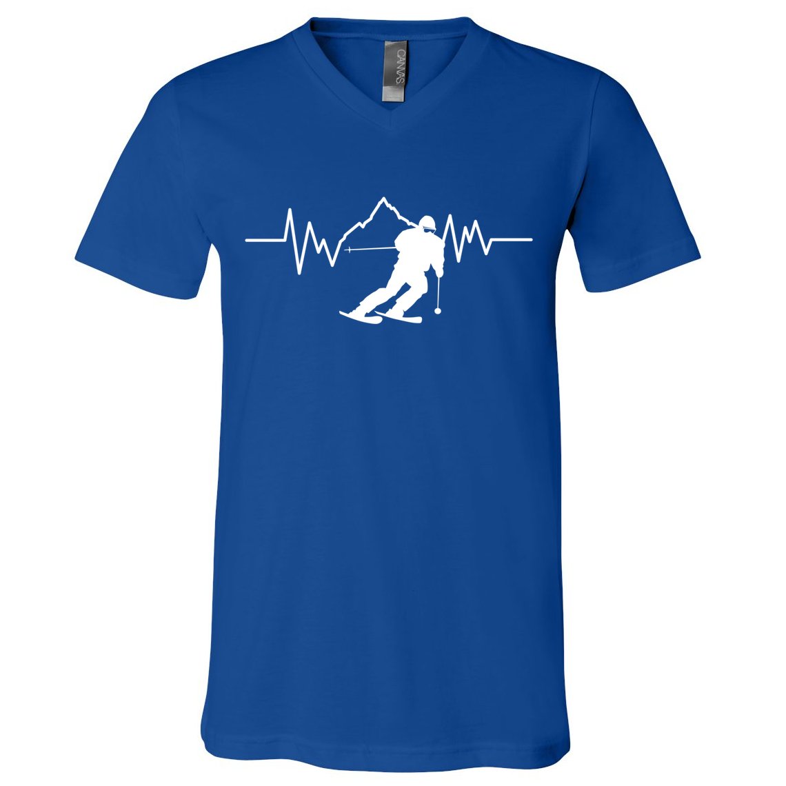 Skier Heartbeat I Alpine Cross Coutry Skiing Gift V-Neck T-Shirt