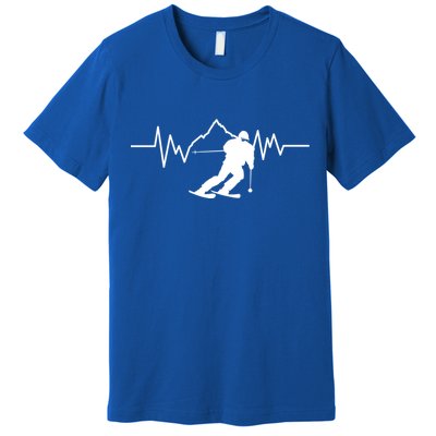 Skier Heartbeat I Alpine Cross Coutry Skiing Gift Premium T-Shirt