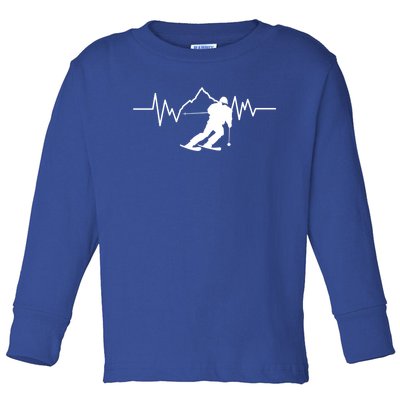 Skier Heartbeat I Alpine Cross Coutry Skiing Gift Toddler Long Sleeve Shirt