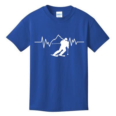 Skier Heartbeat I Alpine Cross Coutry Skiing Gift Kids T-Shirt