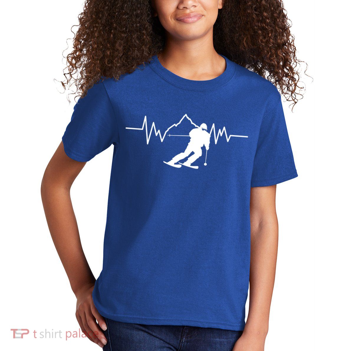 Skier Heartbeat I Alpine Cross Coutry Skiing Gift Kids T-Shirt