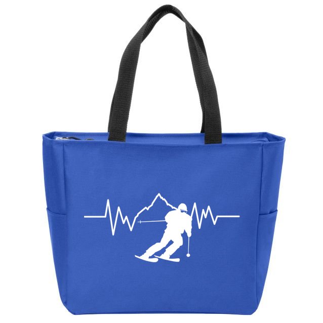 Skier Heartbeat I Alpine Cross Coutry Skiing Gift Zip Tote Bag