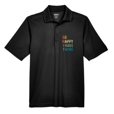 So Happy I Have Twins Funny Mom Dad Parent Saying Slogan Men's Origin Performance Pique Polo