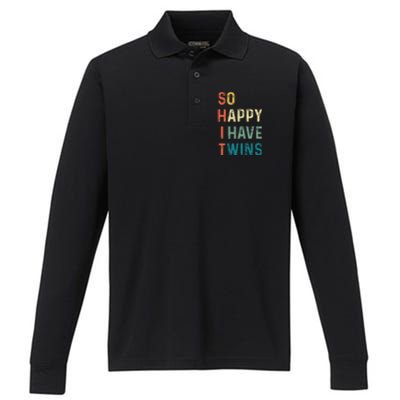 So Happy I Have Twins Funny Mom Dad Parent Saying Slogan Performance Long Sleeve Polo