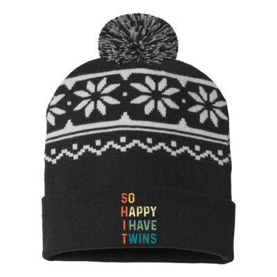 So Happy I Have Twins Funny Mom Dad Parent Saying Slogan USA-Made Snowflake Beanie