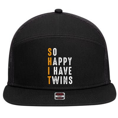 So Happy I Have Twins Design Father's Mother's Day 7 Panel Mesh Trucker Snapback Hat