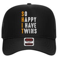 So Happy I Have Twins Design Father's Mother's Day High Crown Mesh Back Trucker Hat