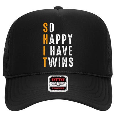 So Happy I Have Twins Design Father's Mother's Day High Crown Mesh Back Trucker Hat