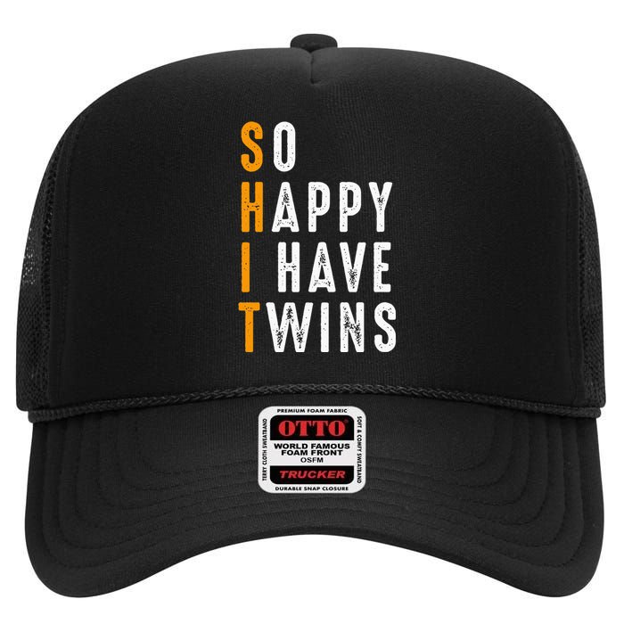 So Happy I Have Twins Design Father's Mother's Day High Crown Mesh Back Trucker Hat