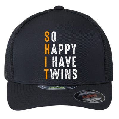 So Happy I Have Twins Design Father's Mother's Day Flexfit Unipanel Trucker Cap