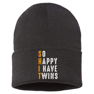 So Happy I Have Twins Design Father's Mother's Day Sustainable Knit Beanie