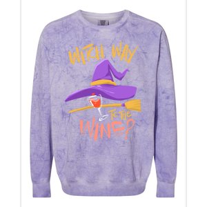 S Halloween Ing Gift Witch Way To The Wine Funny Gift Colorblast Crewneck Sweatshirt