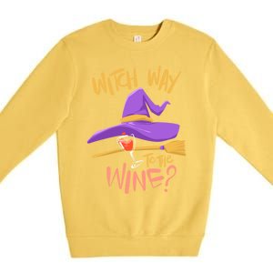 S Halloween Ing Gift Witch Way To The Wine Funny Gift Premium Crewneck Sweatshirt