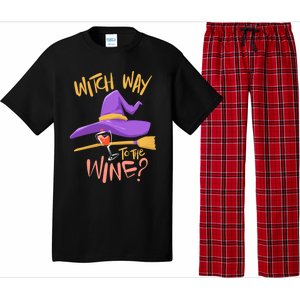 S Halloween Ing Gift Witch Way To The Wine Funny Gift Pajama Set