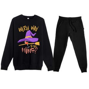 S Halloween Ing Gift Witch Way To The Wine Funny Gift Premium Crewneck Sweatsuit Set