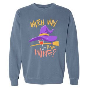 S Halloween Ing Gift Witch Way To The Wine Funny Gift Garment-Dyed Sweatshirt