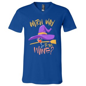 S Halloween Ing Gift Witch Way To The Wine Funny Gift V-Neck T-Shirt