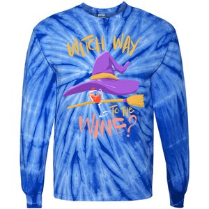 S Halloween Ing Gift Witch Way To The Wine Funny Gift Tie-Dye Long Sleeve Shirt