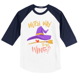 S Halloween Ing Gift Witch Way To The Wine Funny Gift Baseball Sleeve Shirt