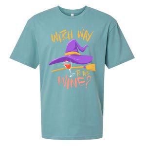 S Halloween Ing Gift Witch Way To The Wine Funny Gift Sueded Cloud Jersey T-Shirt