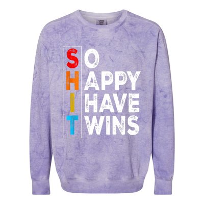 So Happy I Have Twins Funny Mothers Day Fathers Day Mom Dad Colorblast Crewneck Sweatshirt