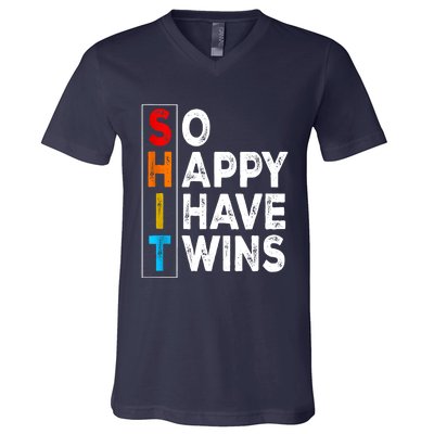 So Happy I Have Twins Funny Mothers Day Fathers Day Mom Dad V-Neck T-Shirt