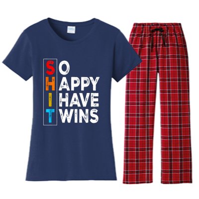 So Happy I Have Twins Funny Mothers Day Fathers Day Mom Dad Women's Flannel Pajama Set