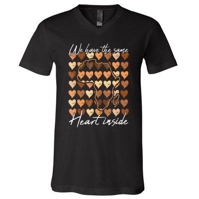 Same Heart Inside Black History Month BLM Melanin Pride Afro V-Neck T-Shirt