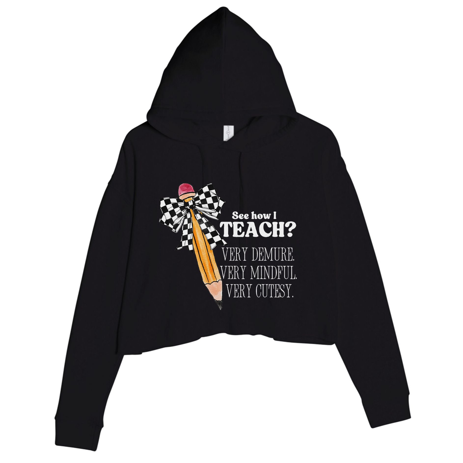 See How I Teach Very Demure Very Mindful Very Cutesy Teacher Crop Fleece Hoodie