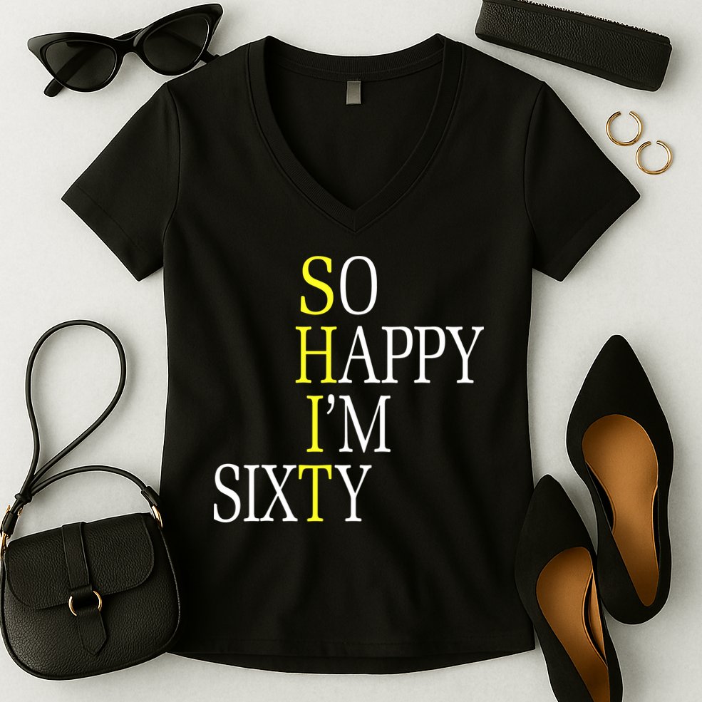 So Happy I'm Sixty 1960 Funny 60th Birthday Gift Women's V-Neck T-Shirt
